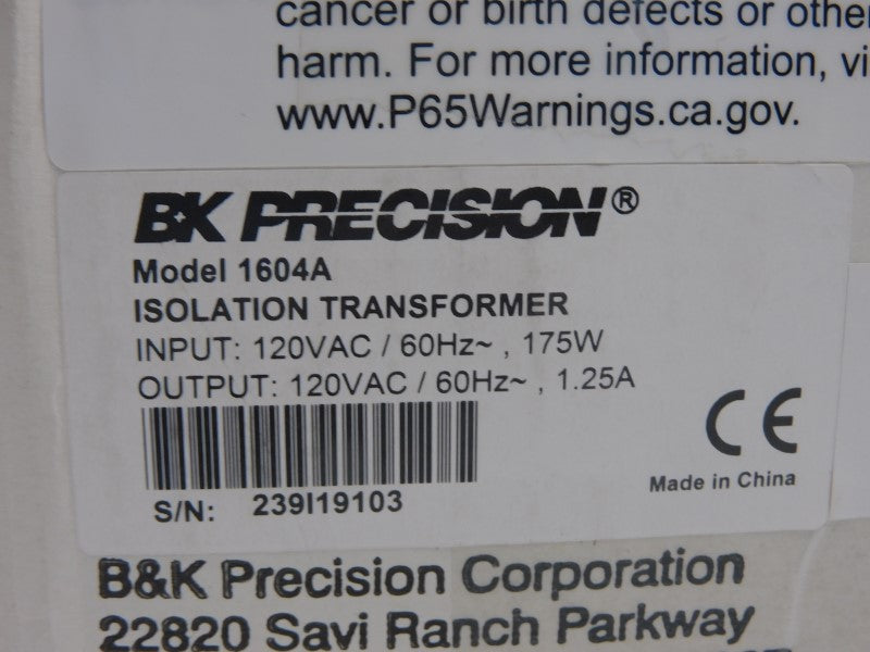 BK PRECISION 1604A 120VAC 1.25A NSFS