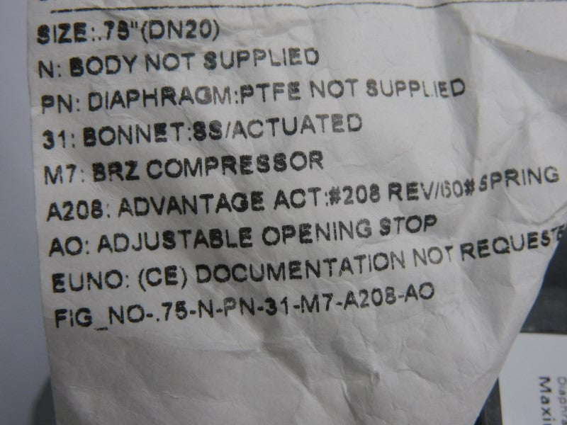 ITT .75-N-PN-31-M7-A208-AO 90PSI .75" NSNP
