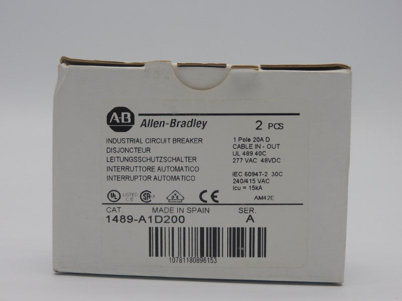 ALLEN BRADLEY 1489-A1D200 SER. A 277VAC 20A (PKG OF 2) (WH) NSMP