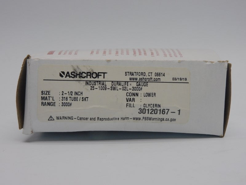 ASHCROFT 25-1009-SWL-02L-3000# 3000PSI NSMP