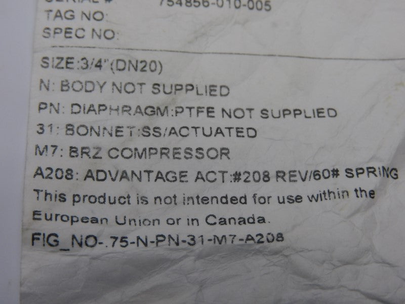 ITT .75-N-PN-31-M7-A208 90PSI 3/4" NSNP