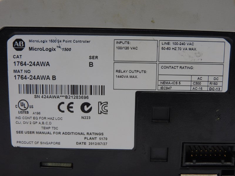 ALLEN BRADLEY 1764-24AWA SER. B 100-240VAC UNMP