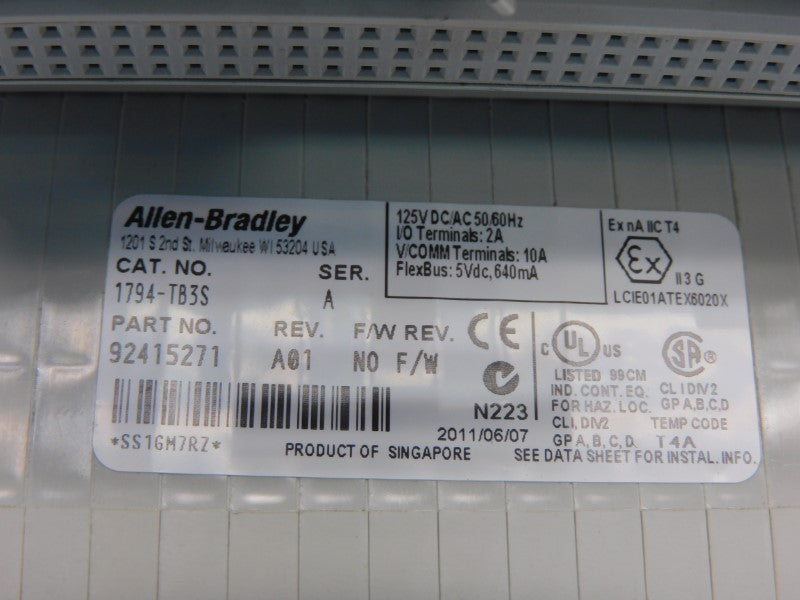 ALLEN BRADLEY 1794-TB3S SER. A REV. A01 125VDC/AC 10A NSNP