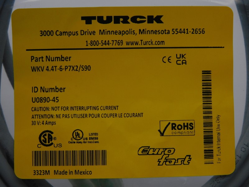 TURCK WKV4.4T-6-P7X2/S90 U0890-45 30V 4A NSMP