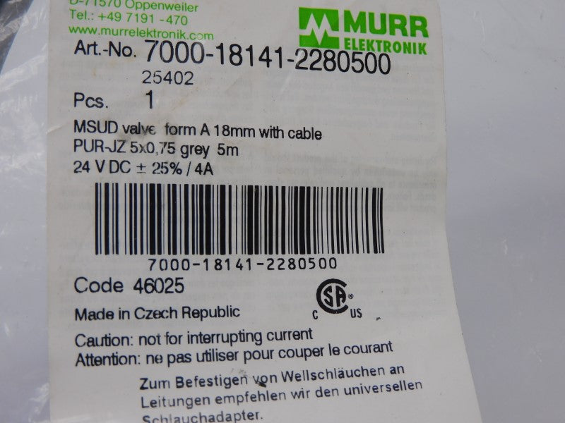 MURR ELEKTRONIK 7000-18141-2280500 24VDC 4A 5M NSMP