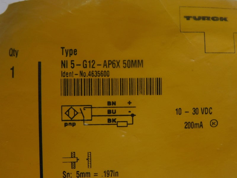 TURCK NI5-G12-AP6X 4635600 50MM 10-30VDC NSMP