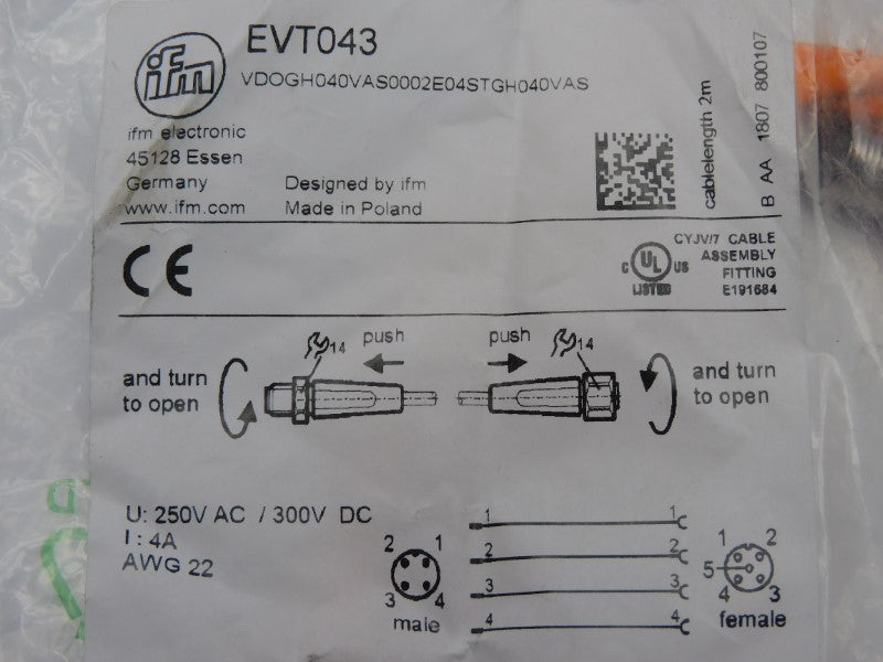 IFM EFECTOR VDOGH040VAS0002E04STGH040VAS EVT043 300VDC 4A NSMP