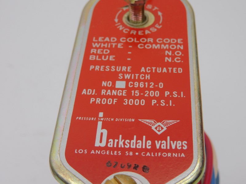 BARKSDALE C9612-0 460V 25A 15-200PSI NSMP