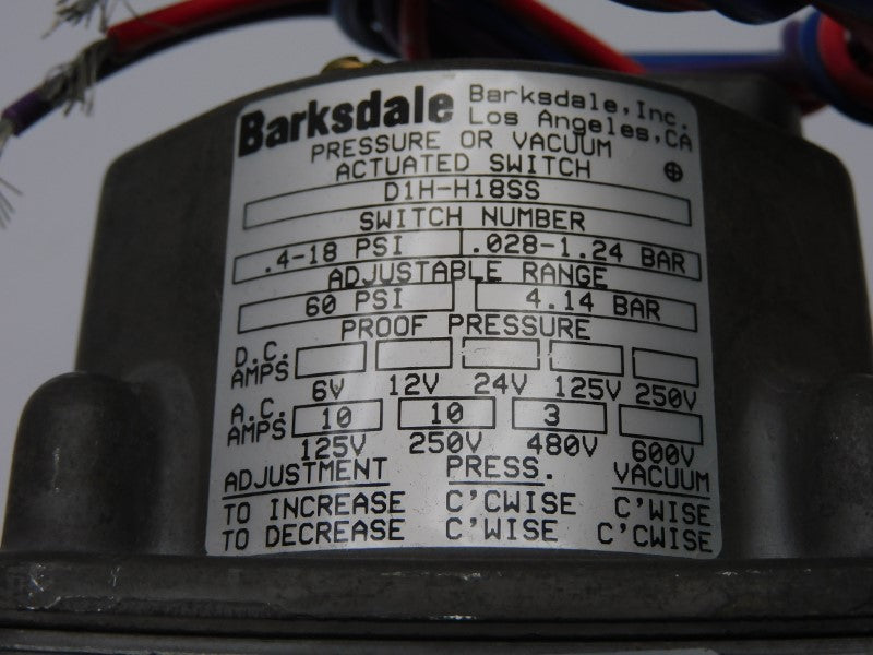 BARKSDALE D1H-H18SS 480V 10A .4-18PSI NSMP