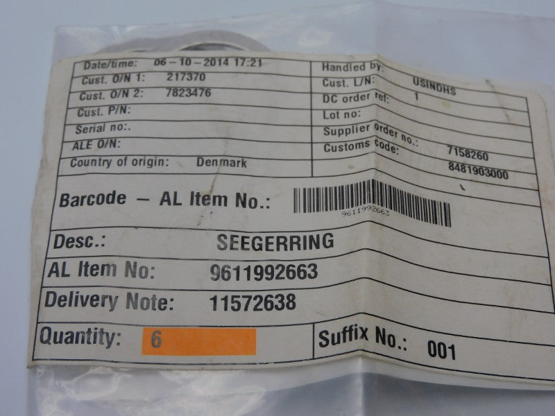 ALFA LAVAL 9611992663 (PKG OF 6) NSMP