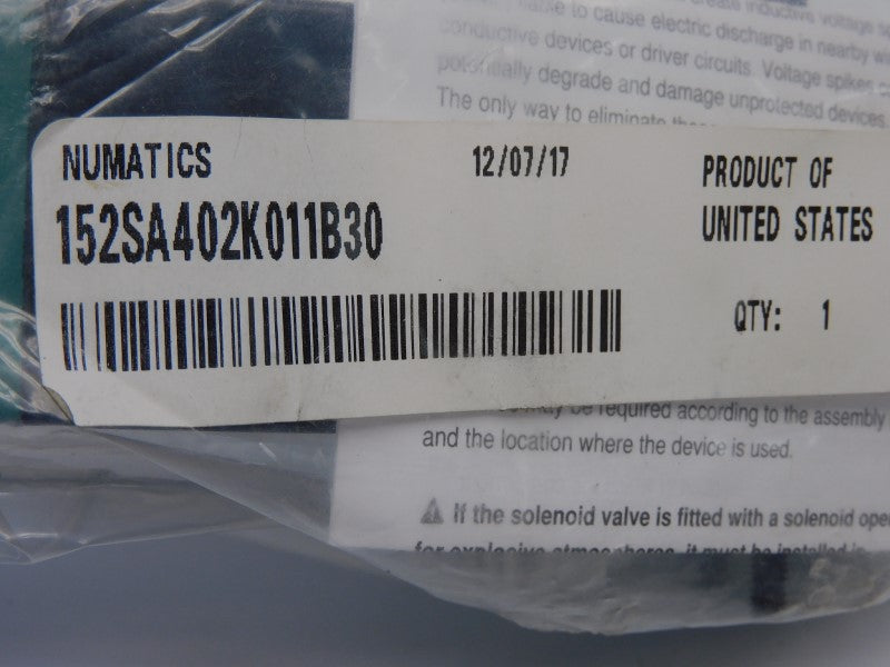 NUMATICS 152SA402K011B30 110/120V .12A 150PSI NSMP