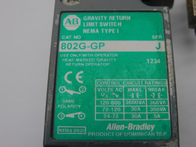 ALLEN BRADLEY 802G-GP SER. J 120-600VAC 30A UNMP