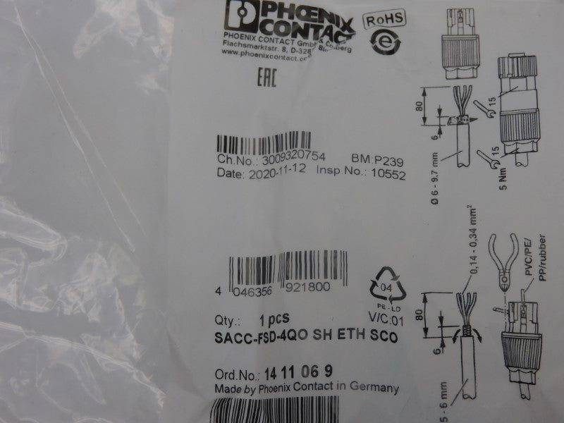 PHOENIX CONTACT SACC-FSD-4QOSHETHSCO 1411069 NSMP