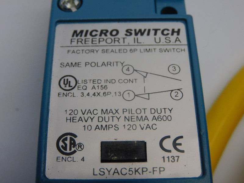 MICRO SWITCH LSYAC5KP-FP 120VAC 10A NSNP