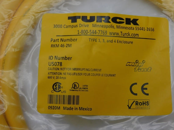 TURCK RKM46-2M U5078 600V 10A NSMP