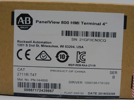 ALLEN BRADLEY 2711R-T4T SER. B VER. 03 24VDC NSMP