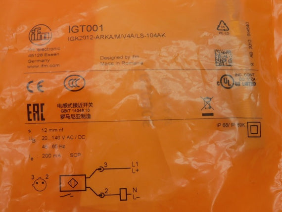 IFM EFECTOR IGK2012-ARKA/M/V4A/LS-104AK IGT001 20-140VAC/DC NSMP