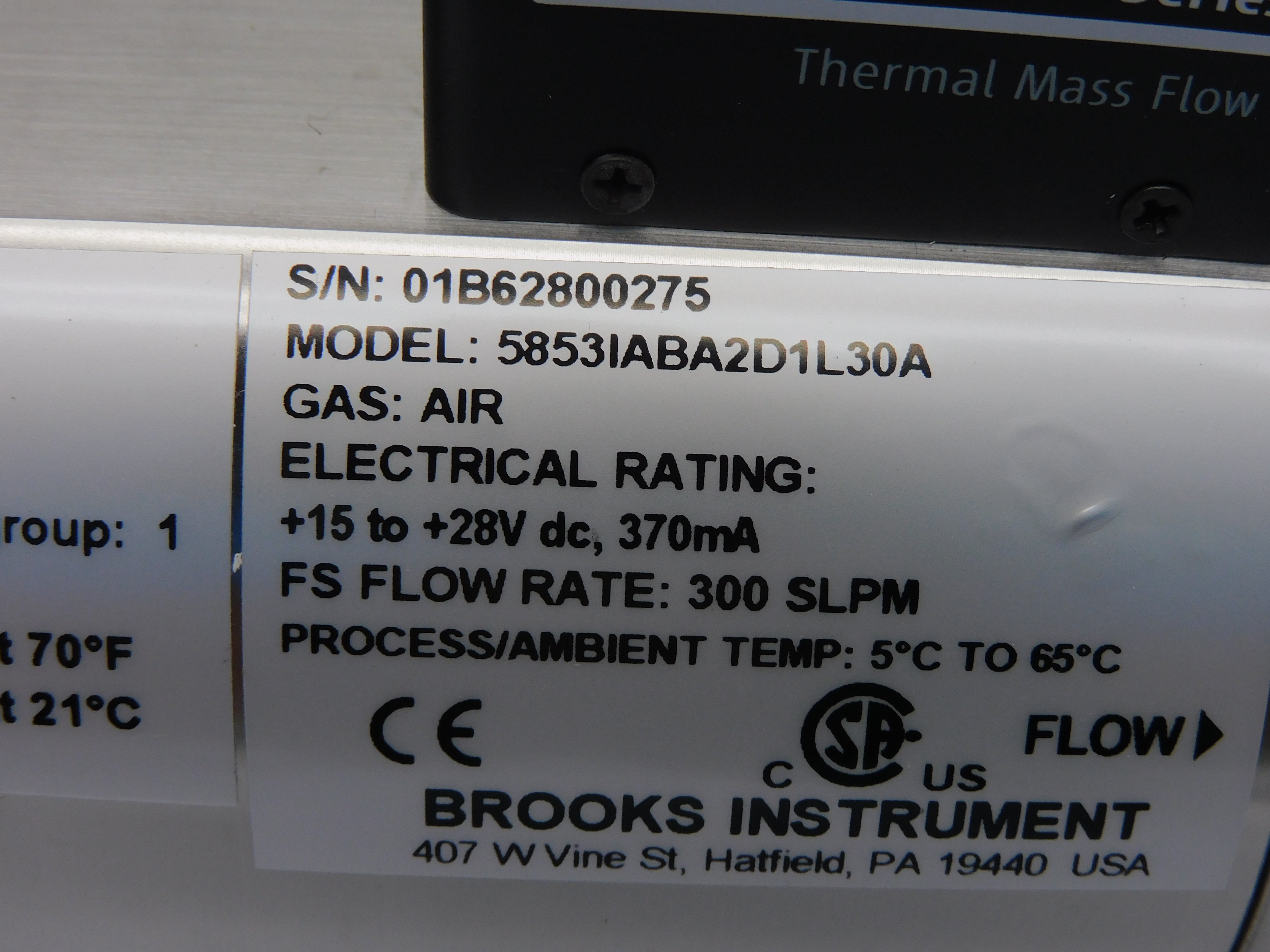 BROOKS INSTRUMENT 5853IABA2D1L30A 15-28VDC 2250PSI NSNP