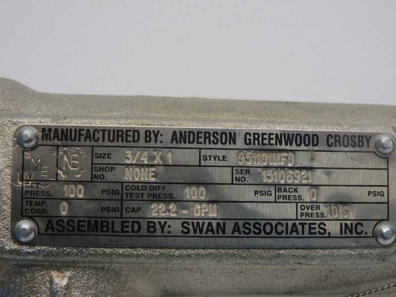 ANDERSON GREENWOOD CROSBY 951101MFD 100PSI 3/4"X1" NSNP