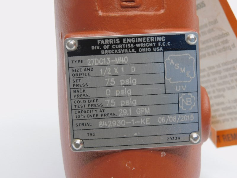 FARRIS ENGINEERING 27DC13-M40 1/2"X1" 75PSI NSNP
