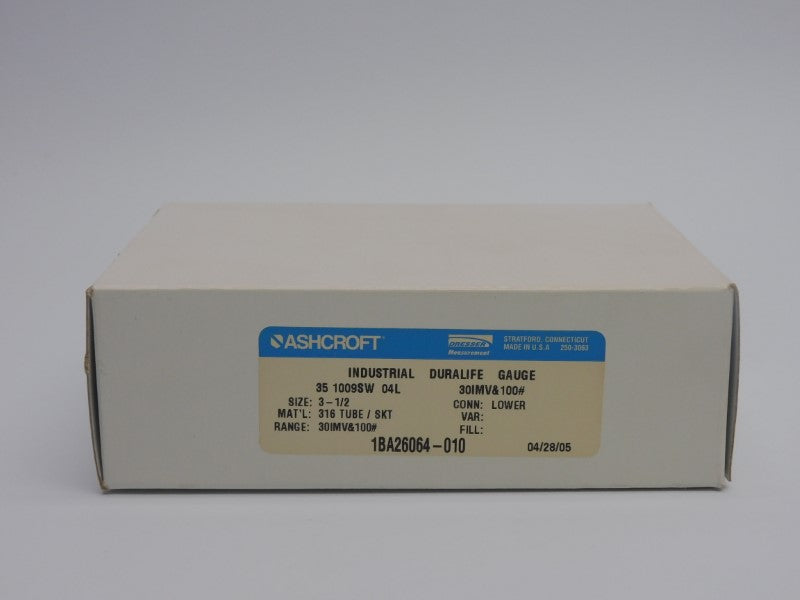 ASHCROFT 351009SW04L30IMV&100# 100PSI NSMP