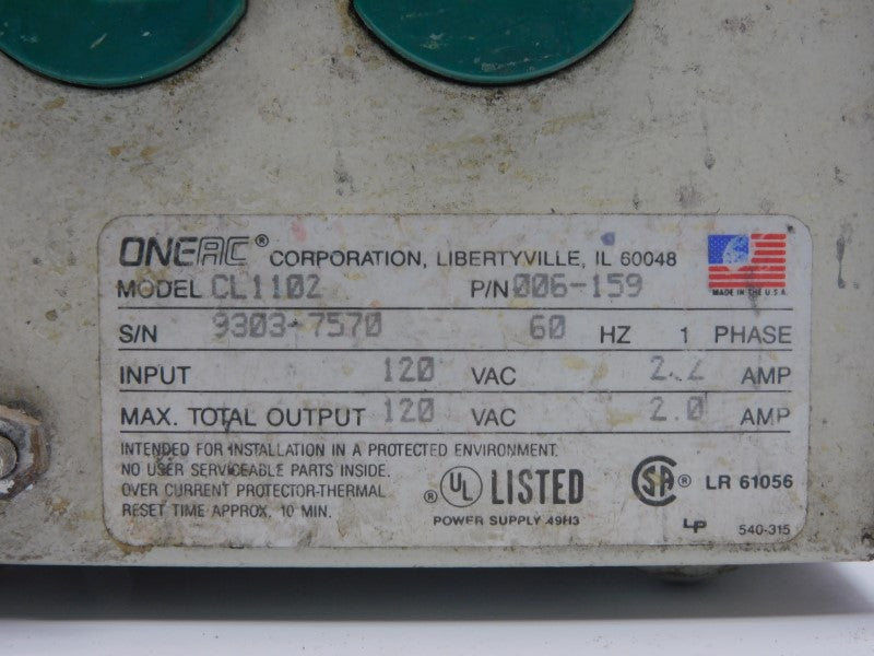 ONEAC CL1102 006-159 120VAC 2.2A (AS PICTURED) UNMP