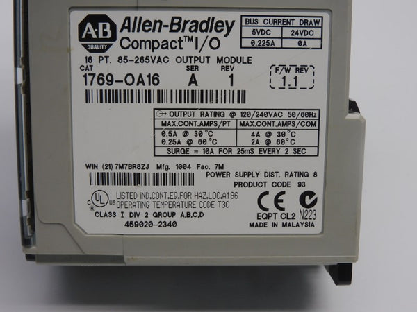 ALLEN BRADLEY 1769-OA16 SER. A F/W 1.1 REV. 1 85-265VAC 10A UNMP