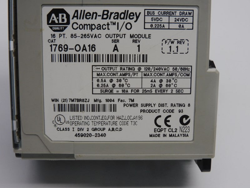 ALLEN BRADLEY 1769-OA16 SER. A F/W 1.1 REV. 1 85-265VAC 10A UNMP