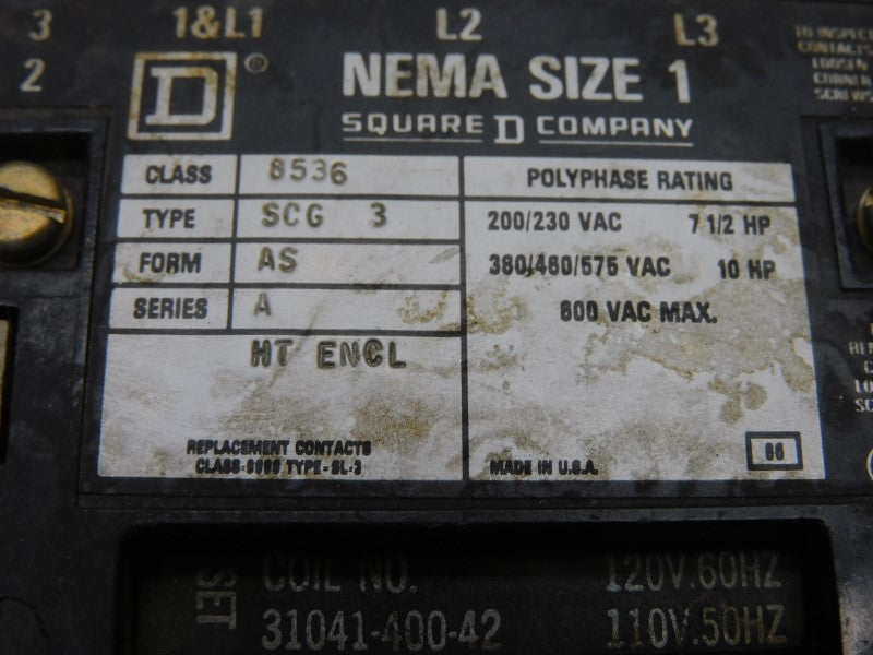 SQUARE D 8536SCG3V02 SER. A 110/120V UNMP