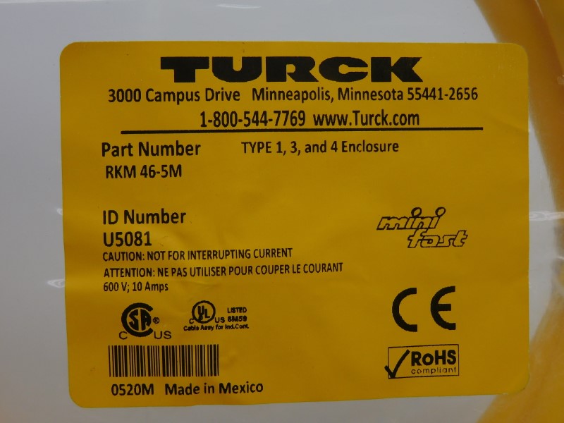 TURCK RKM46-5M U5081 600V 10A NSMP