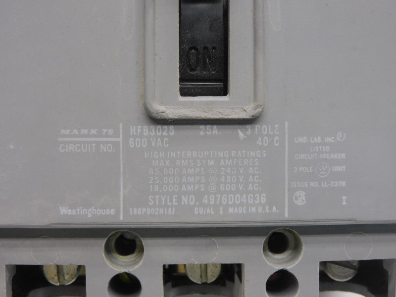 WESTINGHOUSE HFB3025 600VAC 25A UNMP
