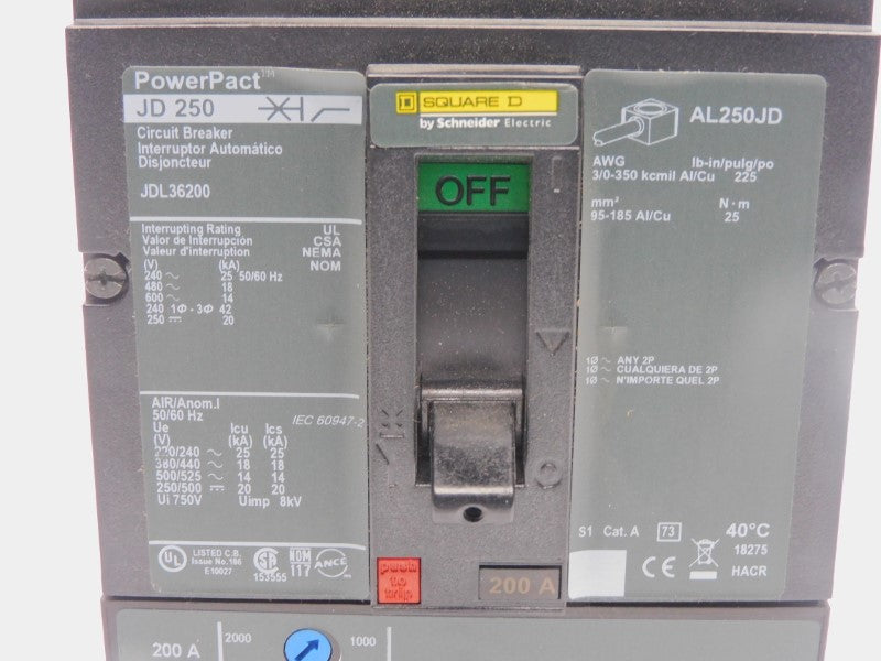 SQUARE D JDL36200 600V 200A (NO LUGS) UNMP