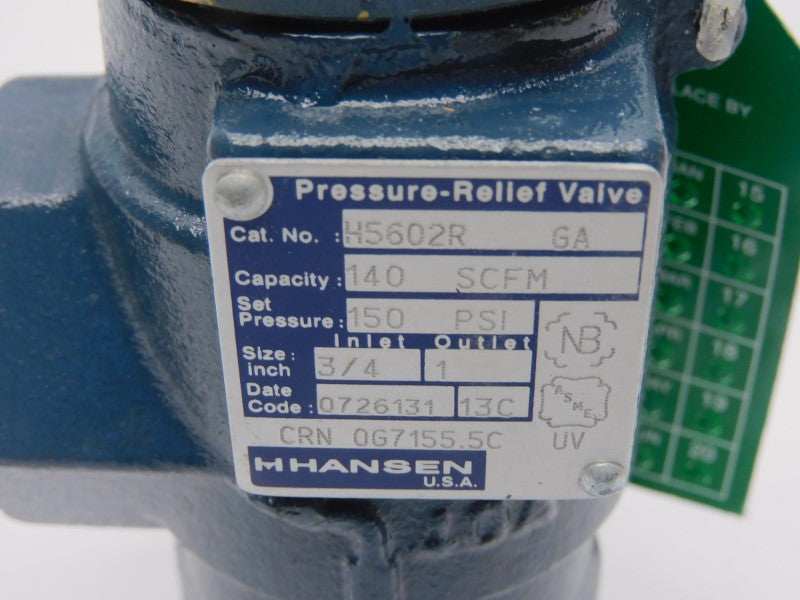 HANSEN H5602R/150 6A 150PSI 3/4" NSMP