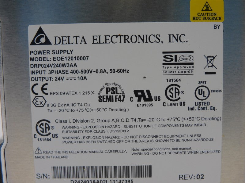 DELTA ELECTRONICS EOE12010007 DRP024V240W3AA REV. 02 400-500V 10A NSMP