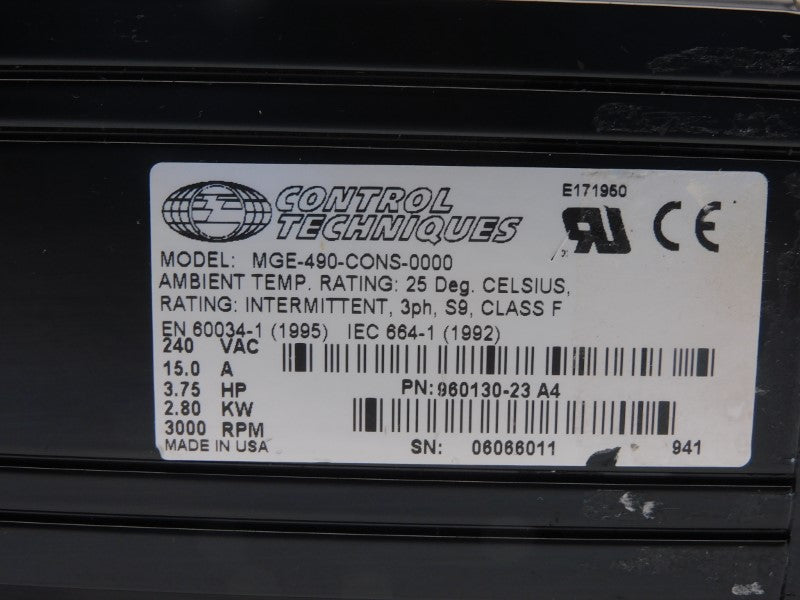 CONTROL TECHNIQUES MGE-490-CONS-0000 960130-23A4 240VAC 15.0A NSNP