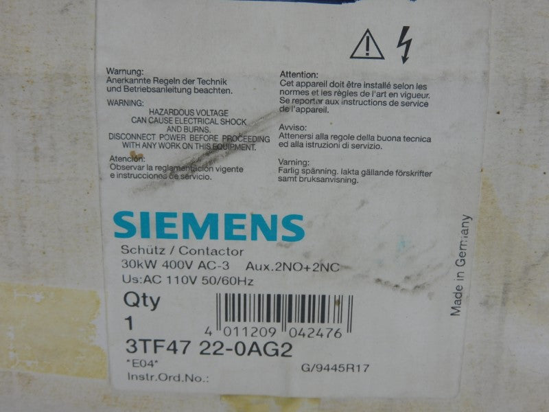 SIEMENS 3TF4722-0AG2 110V 80A NSMP