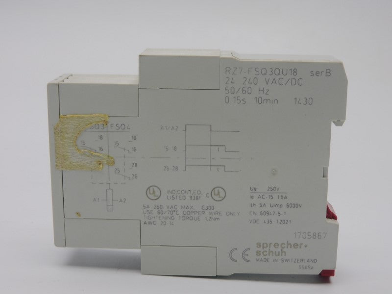 SPRECHER+SCHUH RZ7-FSQ3QU18 SER. B 24-240VAC/DC 15A 0.15S-10M UNMP