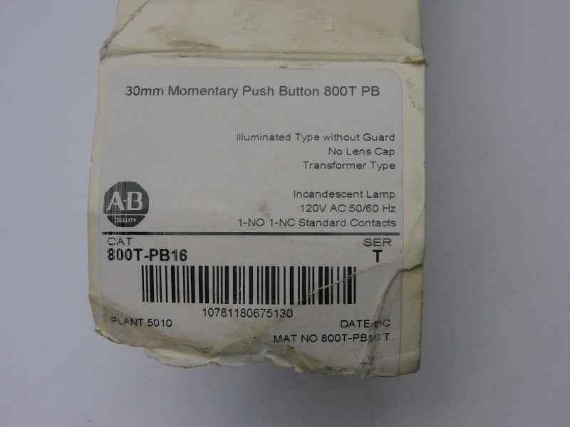 ALLEN BRADLEY 800T-PB16 SER. T 120VAC (WH) (AS IS) NSMP