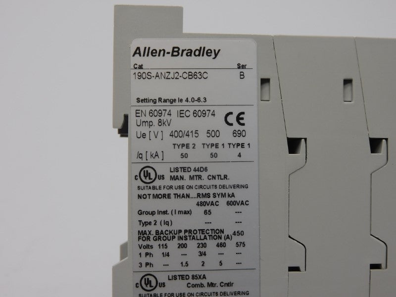 ALLEN BRADLEY 190S-ANZJ2-CB63C SER. B 24VDC 4.0-6.3 A (BR/WH) NSMP