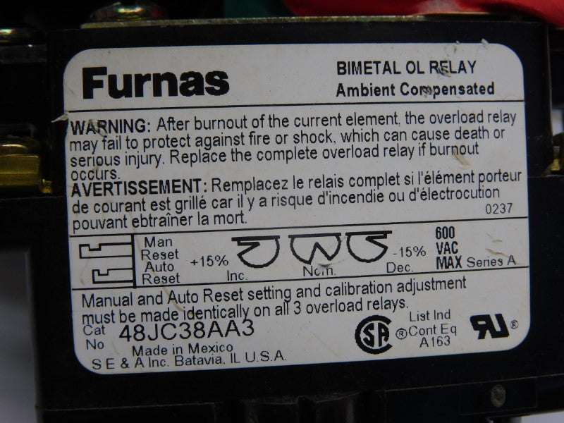FURNAS 48JC38AA3 SER. A 600VAC (AS PICTURED) NSNP