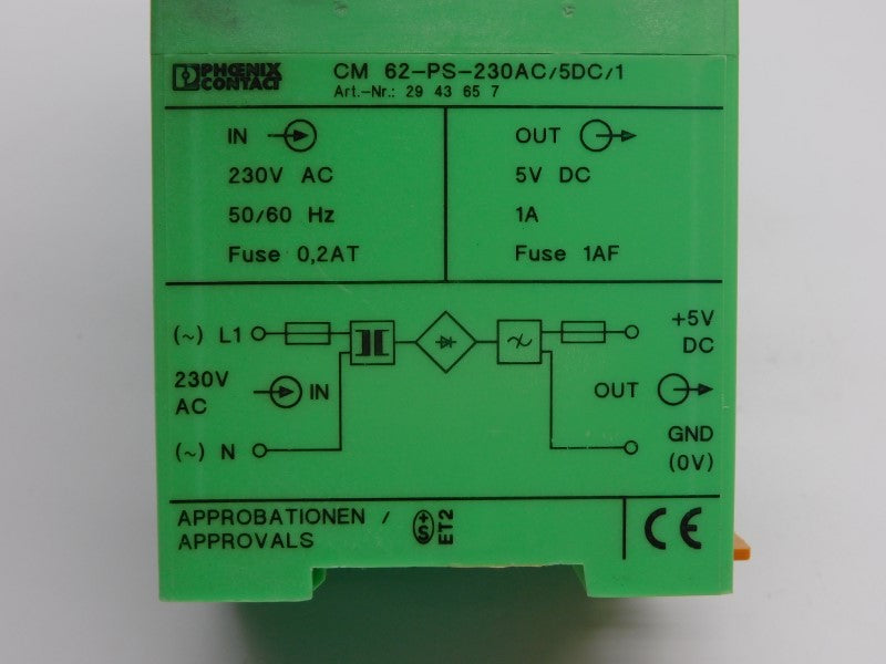 PHOENIX CONTACT CM62-PS-230AC/5DC/1 2943657 230VAC 1A UNMP