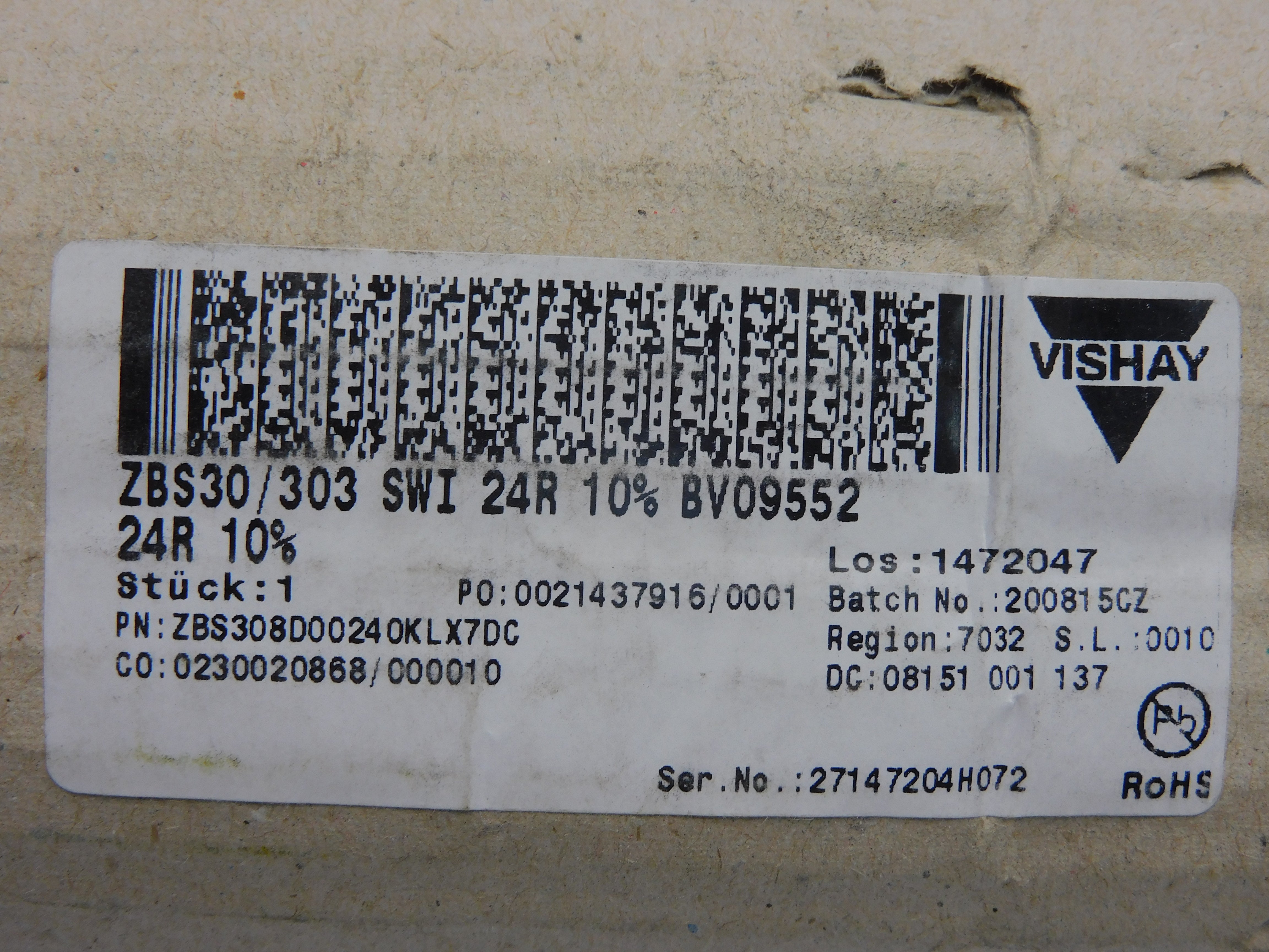 VISHAY ZBS308D00240KLX7DC NSNP