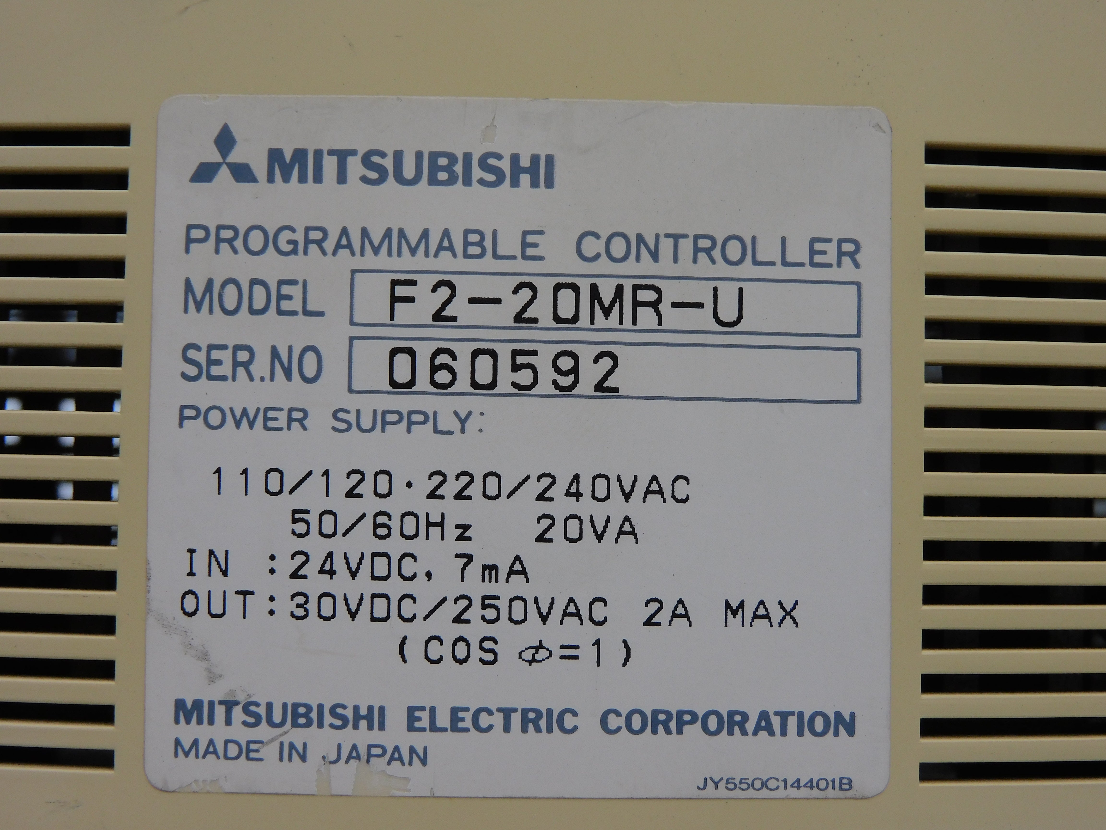 MITSUBISHI F2-20MR-U 220/240VAC 2A UNMP