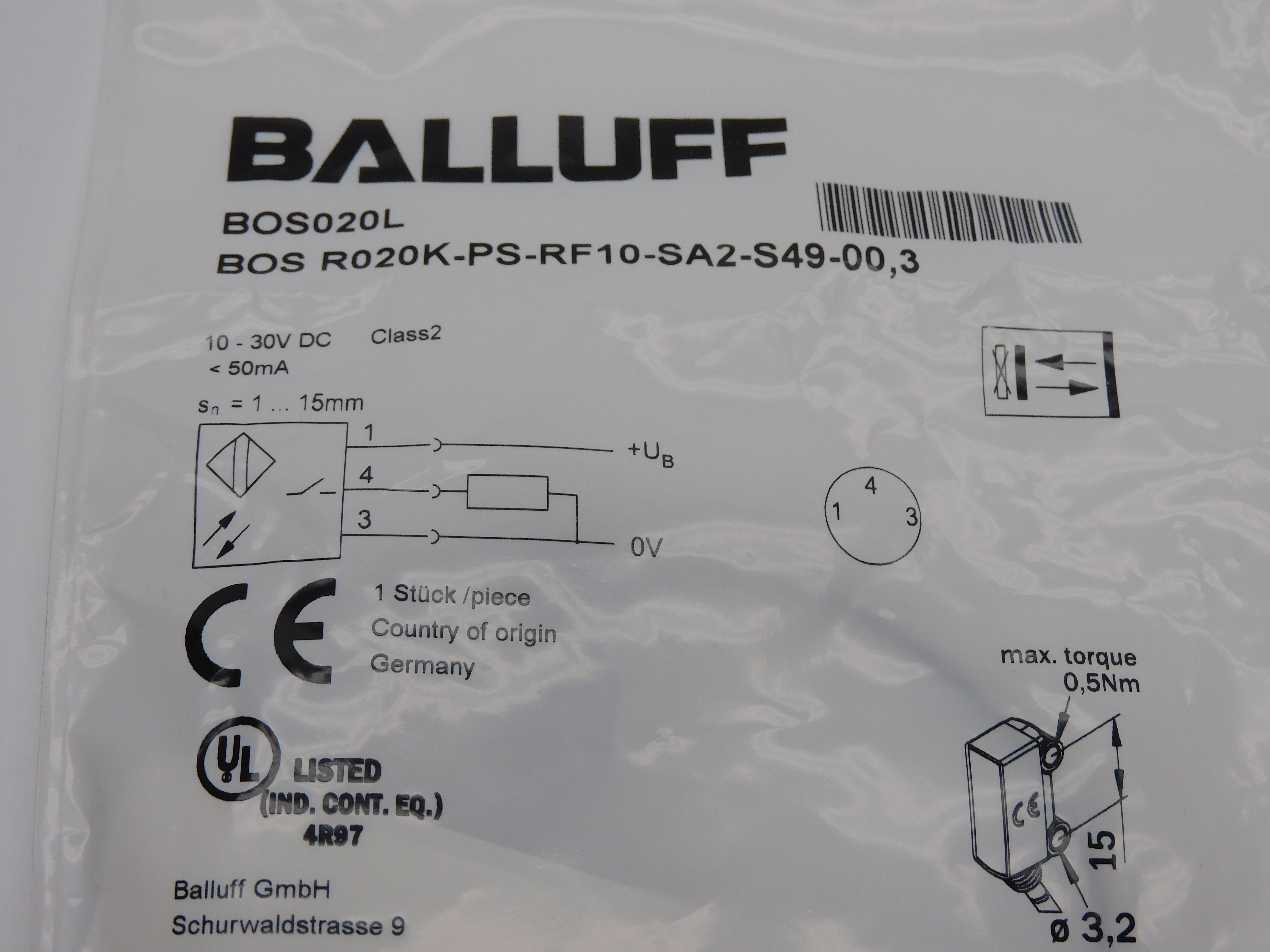 BALLUFF BOSR020K-PS-RF10-SA2-S49-00.3 BOS020L 10-30VDC NSMP