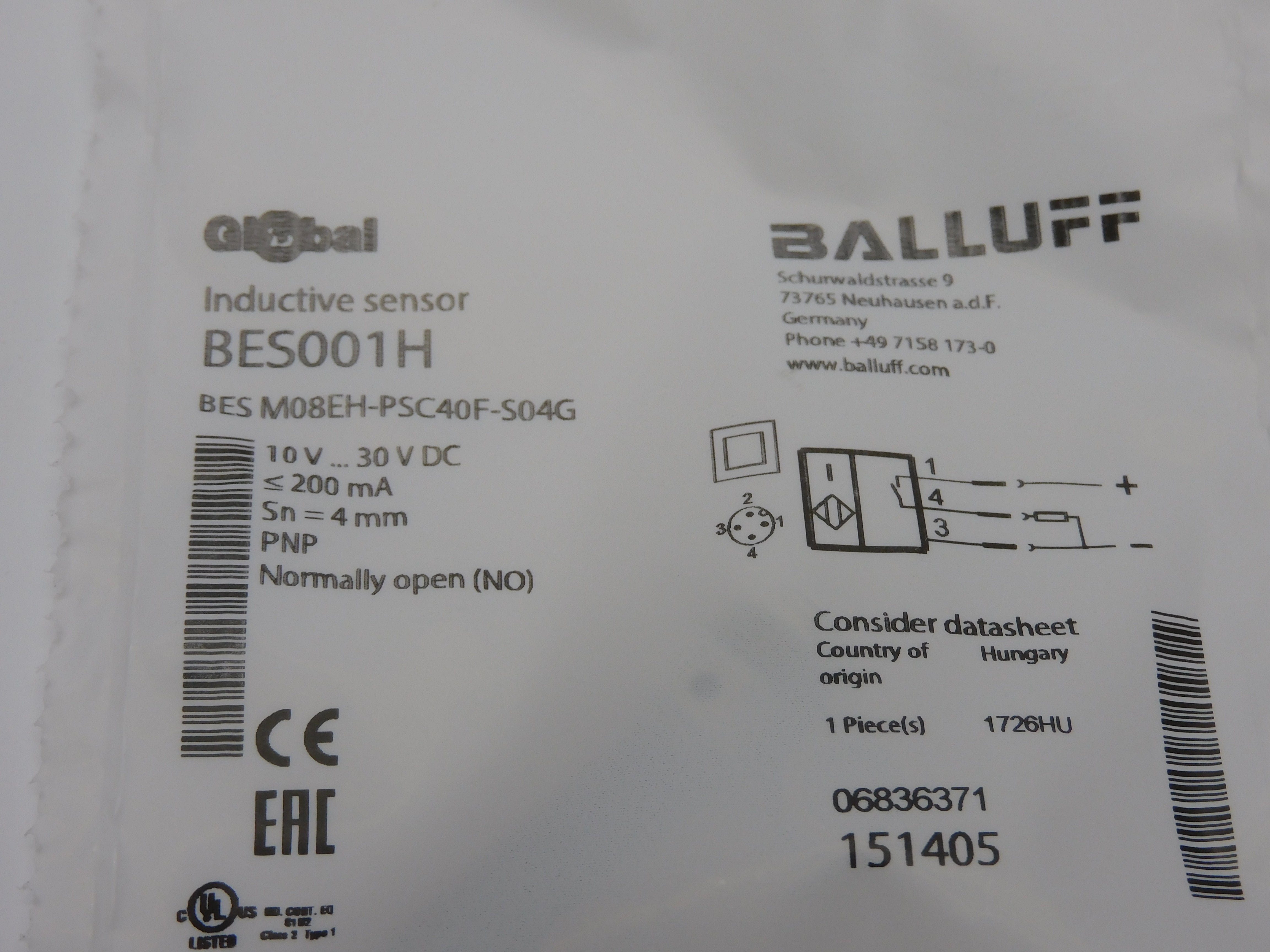 BALLUFF BESM08EH-PSC40F-S04G BES001H 10-30VDC NSMP
