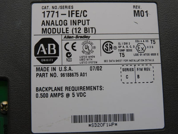 ALLEN BRADLEY 1771-IFE SER. C F/W B REV. M01 5VDC 0.500A UNMP