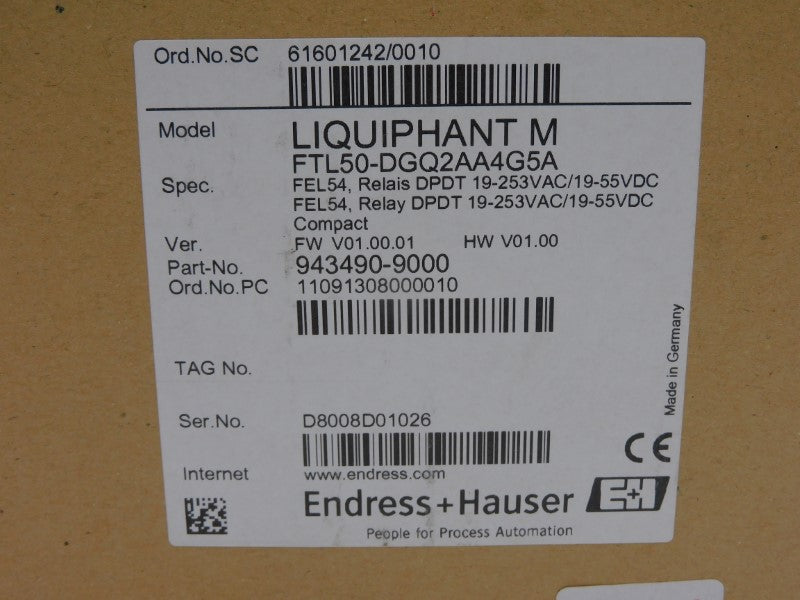 ENDRESS+HAUSER FTL50-DGQ2AA4G5A 943490-9000 F/W V01.00.01 253VAC 6A NSMP