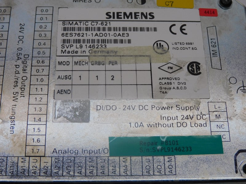 SIEMENS 6ES7621-1AD01-0AE3 24VDC 1.0A (AS PICTURED) UNMP