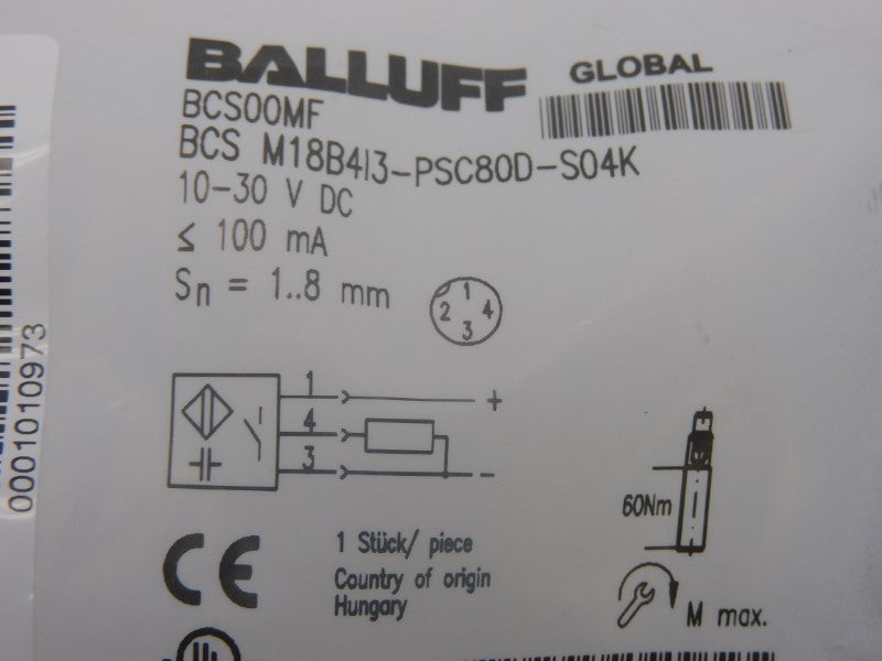 BALLUFF BCSM18B413-PSC80D-S04K BCS00MF 10-30VDC NSMP