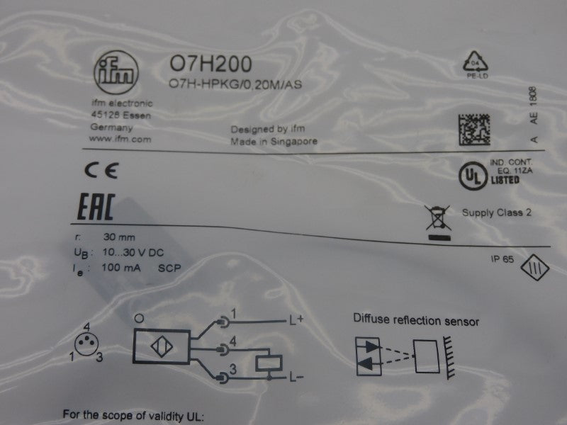 IFM EFECTOR O7H-HPKG/0.20M/AS O7H200 10-30VDC NSMP
